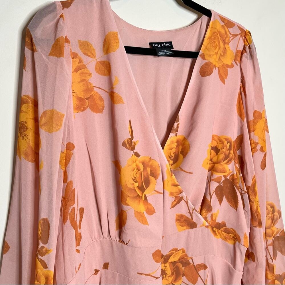 CITY CHIC blush pink floral surplice short boho floral dress size 18 spring - Picture 5 of 8